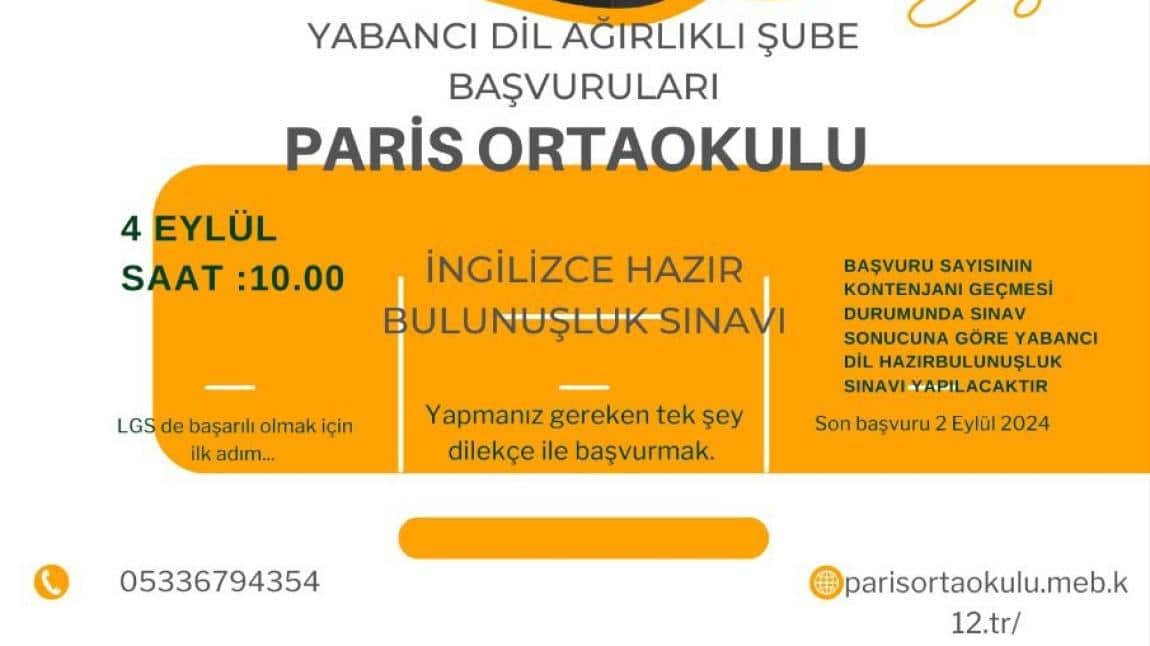 Okulumuz 5. Sınıf Yabancı Dil Ağırlıklı şube başvuruları